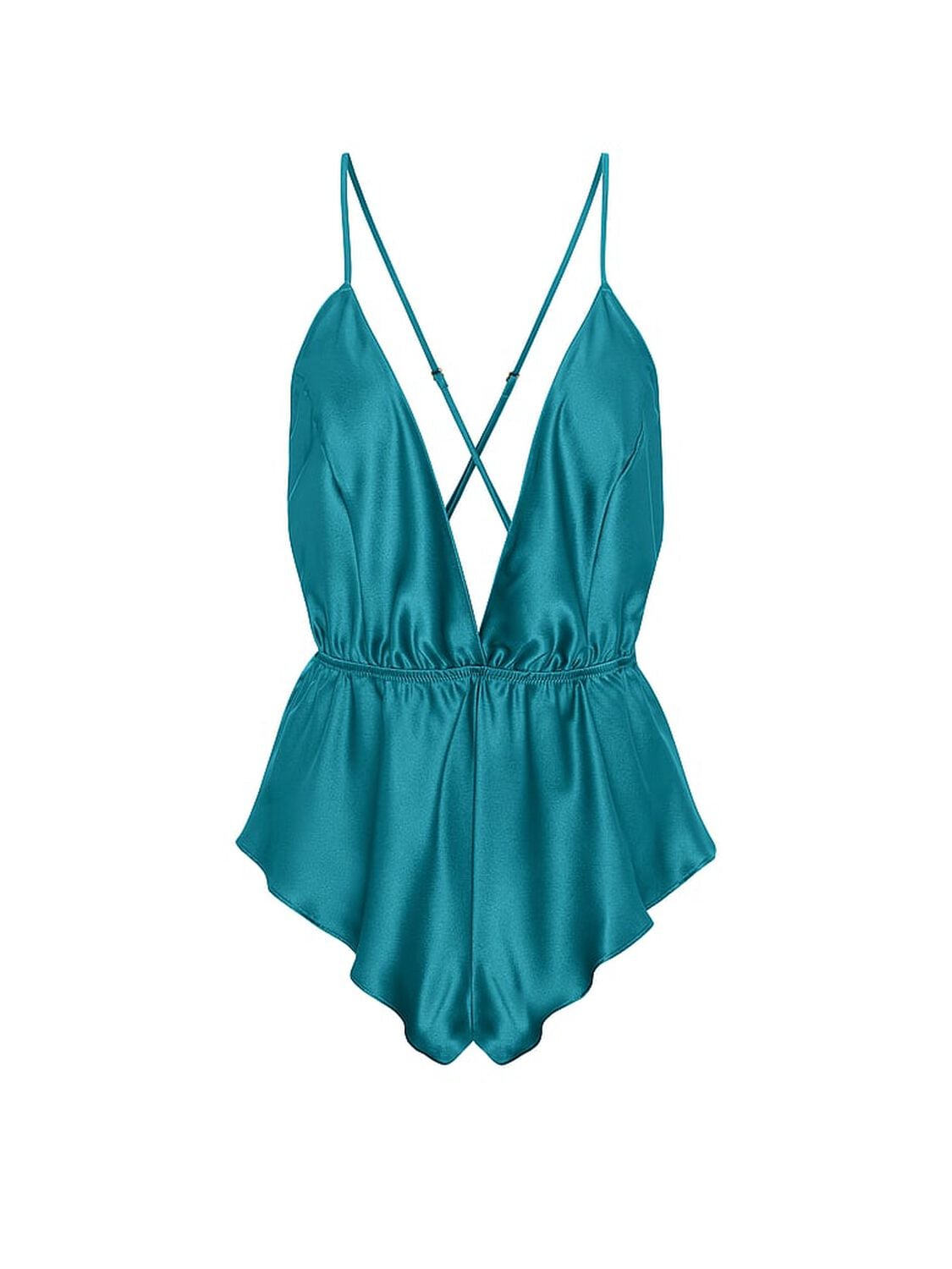 vs Victoria's Secret Satin Flutter Romper Aquarium Blue 3 of 3 