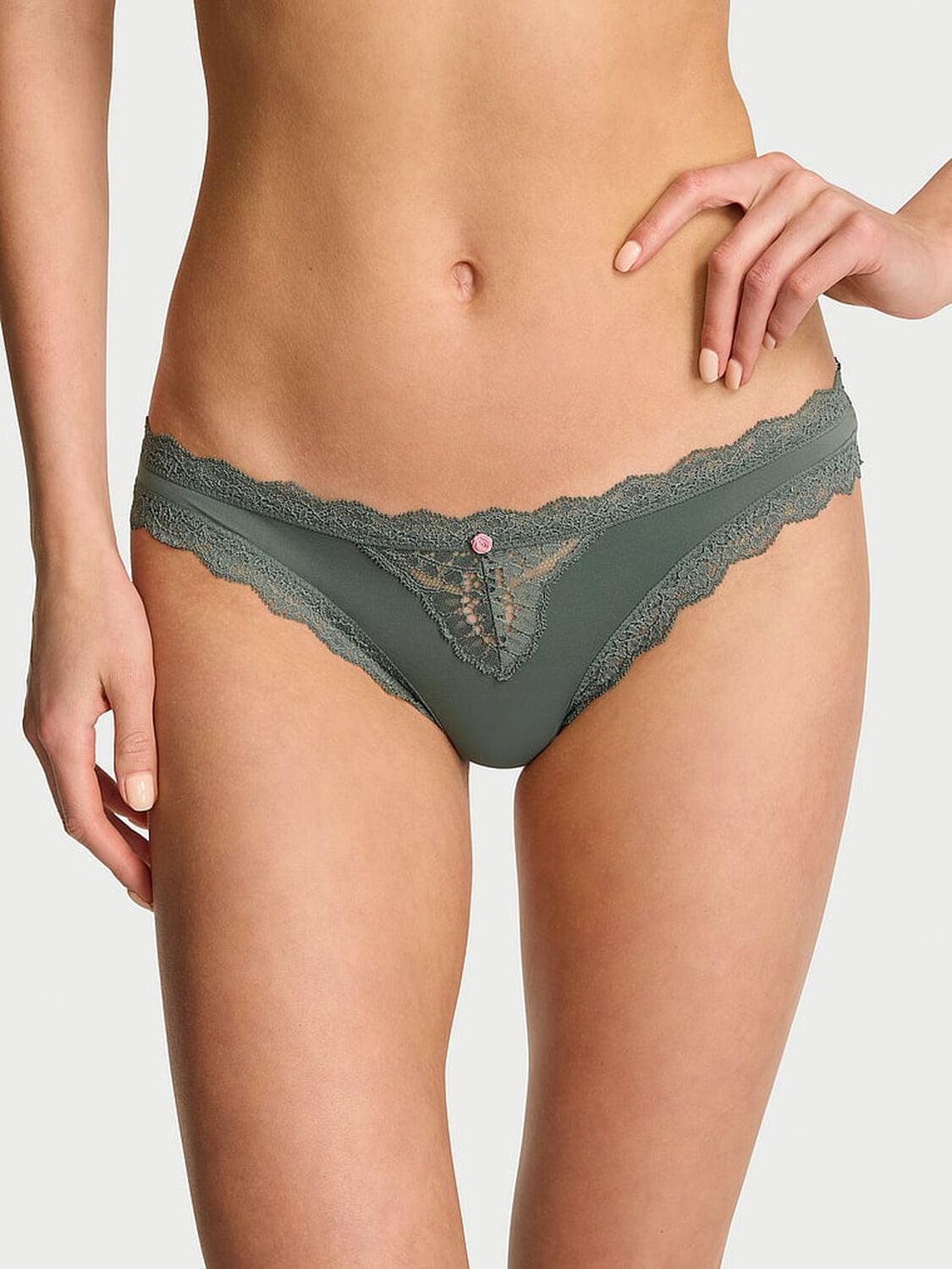 vs Dream Angels Lace-Trim Bikini Panty Faded Sage 1 of 4 