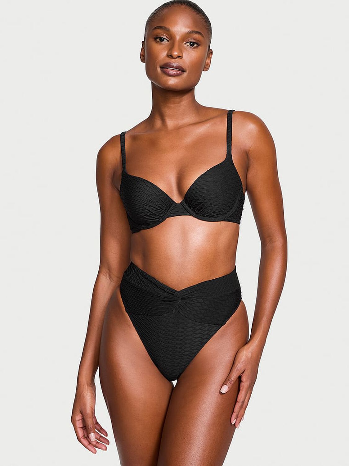 vs Victoria's Secret Swim Mix & Match High-Waist Twist Cheeky Bikini Bottom Black 1 of 4 