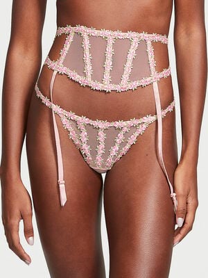 Rosebud Embroidery Garter Belt