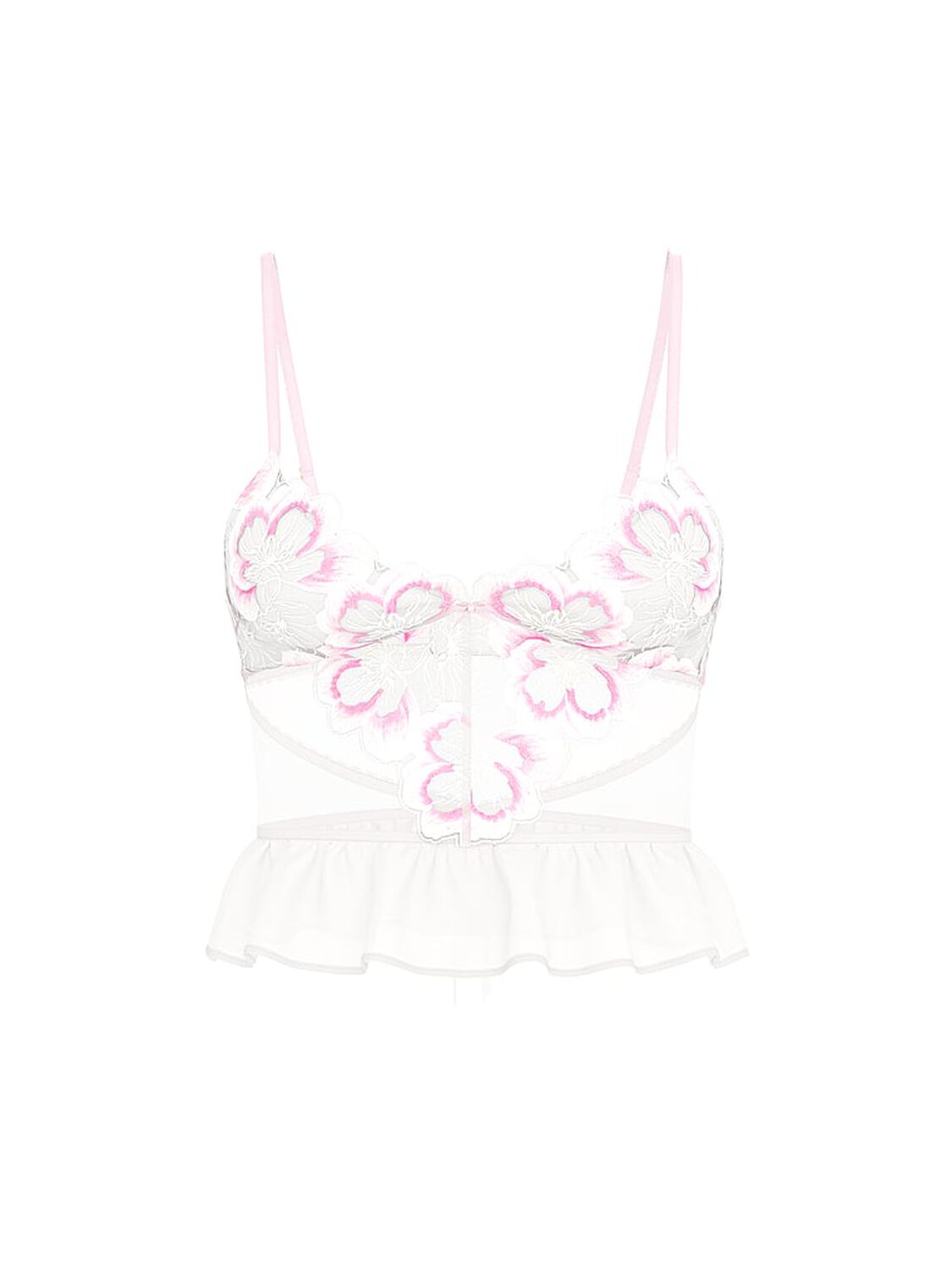 vs Victoria's Secret Peony Embroidery Flounce Bra Top White & Pink Peonies 3 of 3 