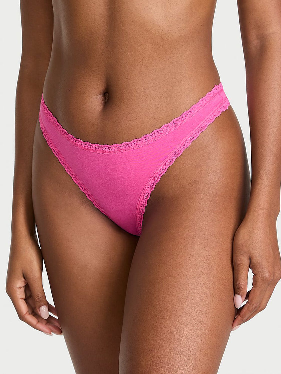 vs The Lacie Cotton Lace-Waist Thong Ultra Pink 1 of 3 