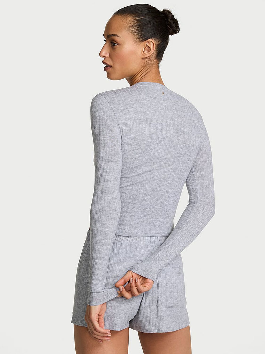 vs Victoria's Secret SoSoft&trade; Modal Wide-Rib Long-Sleeve Henley & Shorts Set Medium Heather Grey 2 of 3 