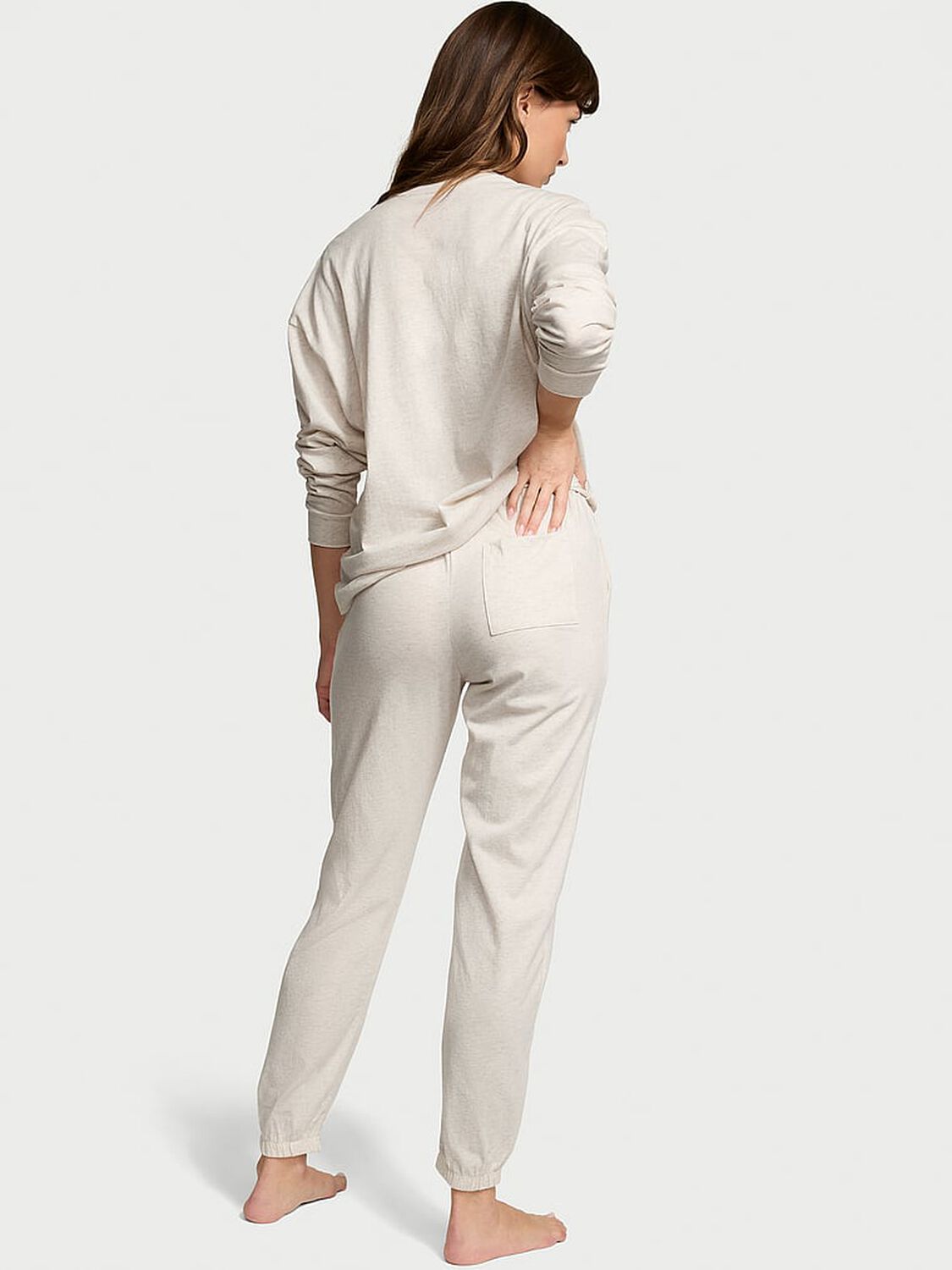 vs Victoria's Secret 100% Cotton Long Pajama Set Natural Heather 2 of 4 