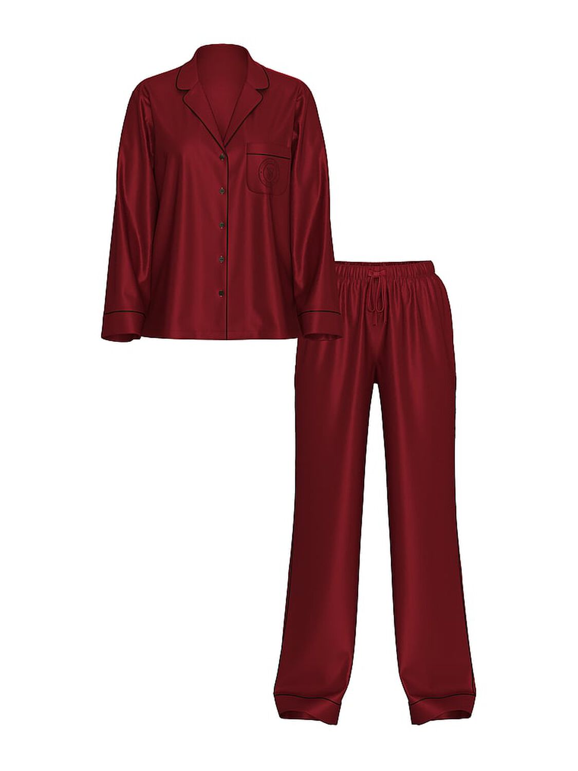 vs Victoria's Secret Glazed Satin Long Pajama Set Sangria Red Stripe Jacquard 3 of 3 