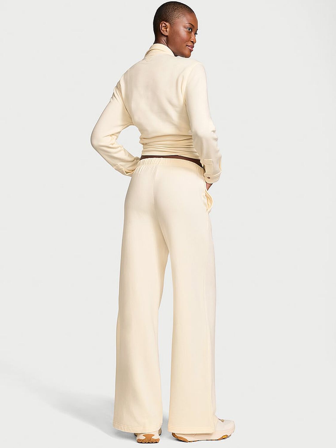 vs Victoria's Secret Brushed Modal Fleece Wide-Leg Lounge Pants Candlelight 2 of 4 
