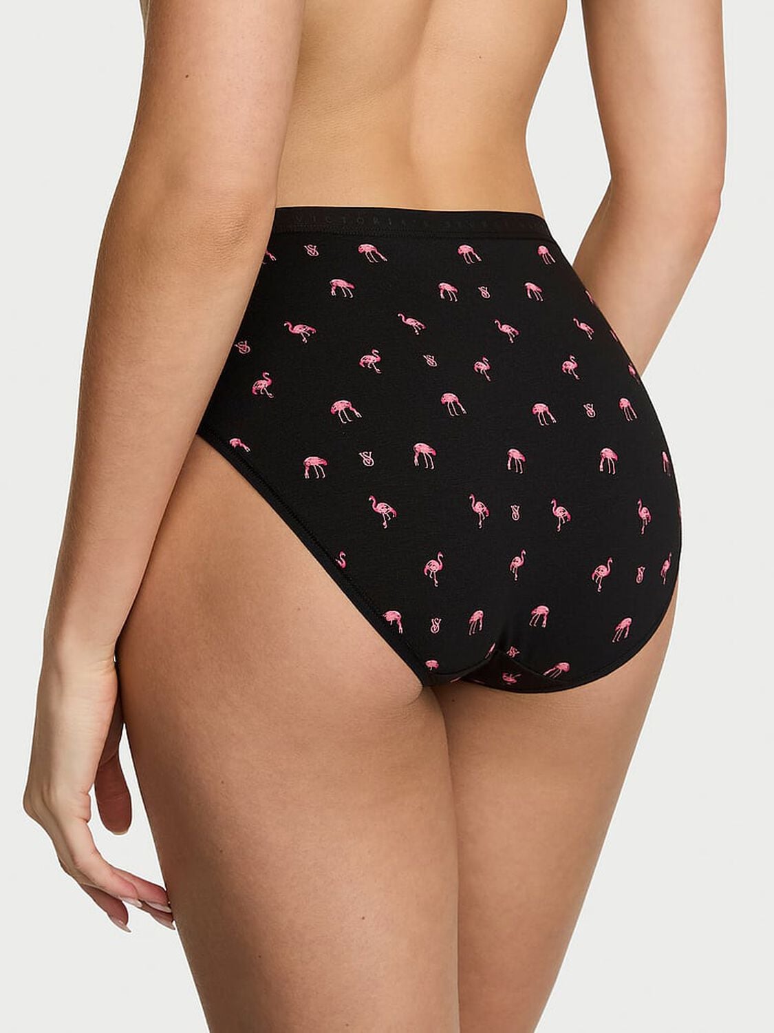 vs Victoria's Secret Stretch Cotton High-Leg Brief Panty Black Flamingos 2 of 3 