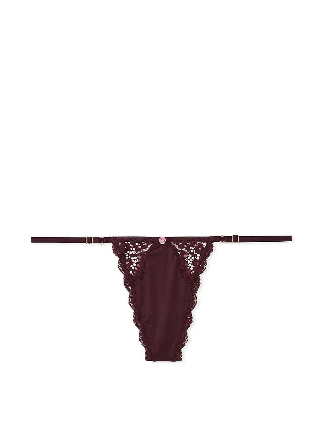 vs Dream Angels Lace-Trim Adjustable V-String Panty Burgundy Brown 3 of 4 
