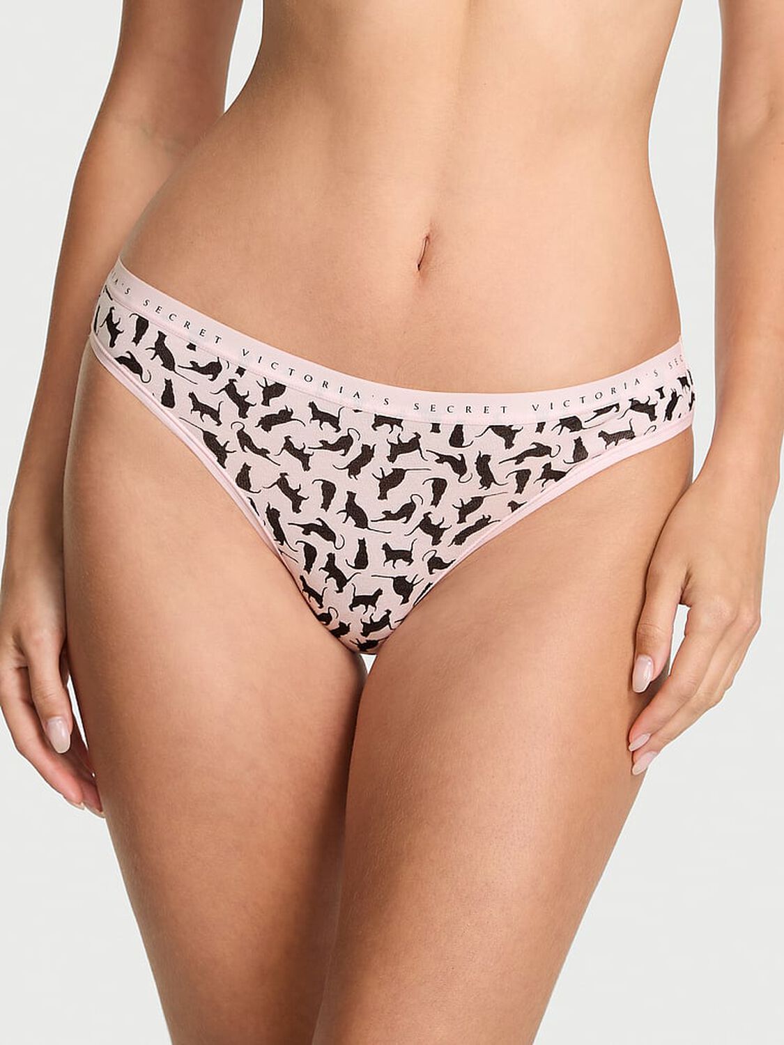 vs Victoria's Secret Stretch Cotton Bikini Panty Angel Pink Cats 1 of 1 