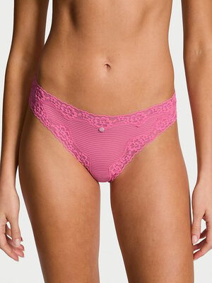 Cotton Shadow Stripe Lace-Waist Bikini Panty