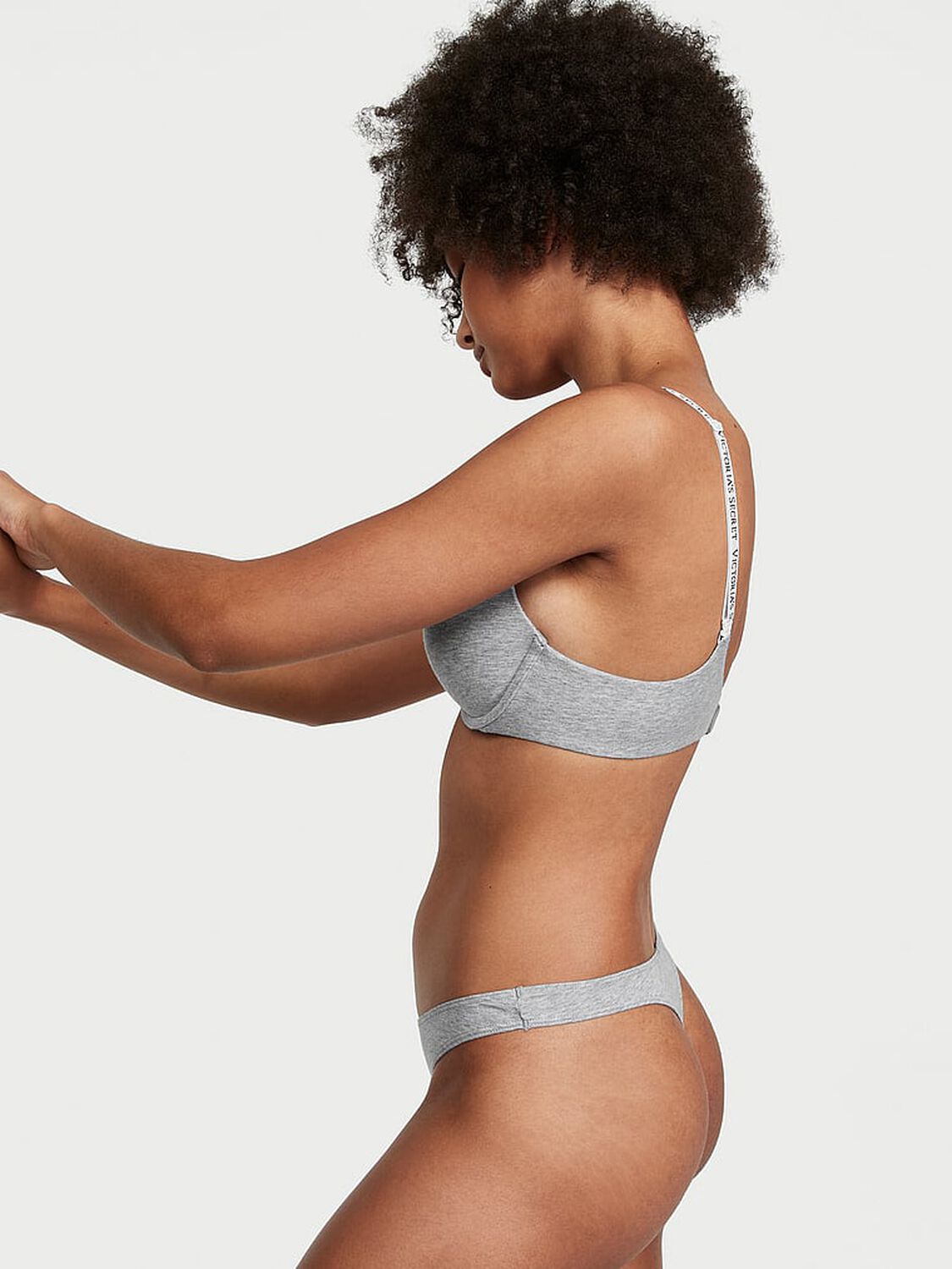 vs Victoria's Secret Stretch Cotton High-Leg Scoop Thong Panty Medium Heather Grey 2 of 3 