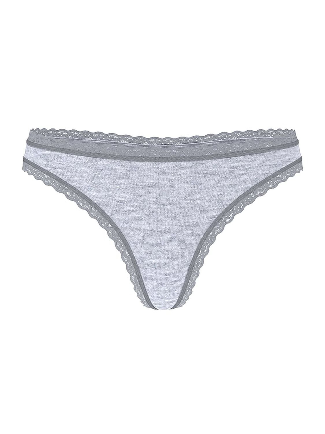 vs Lace Trim Cotton Lace-Waist Thong Heather Grey 1 of 2 