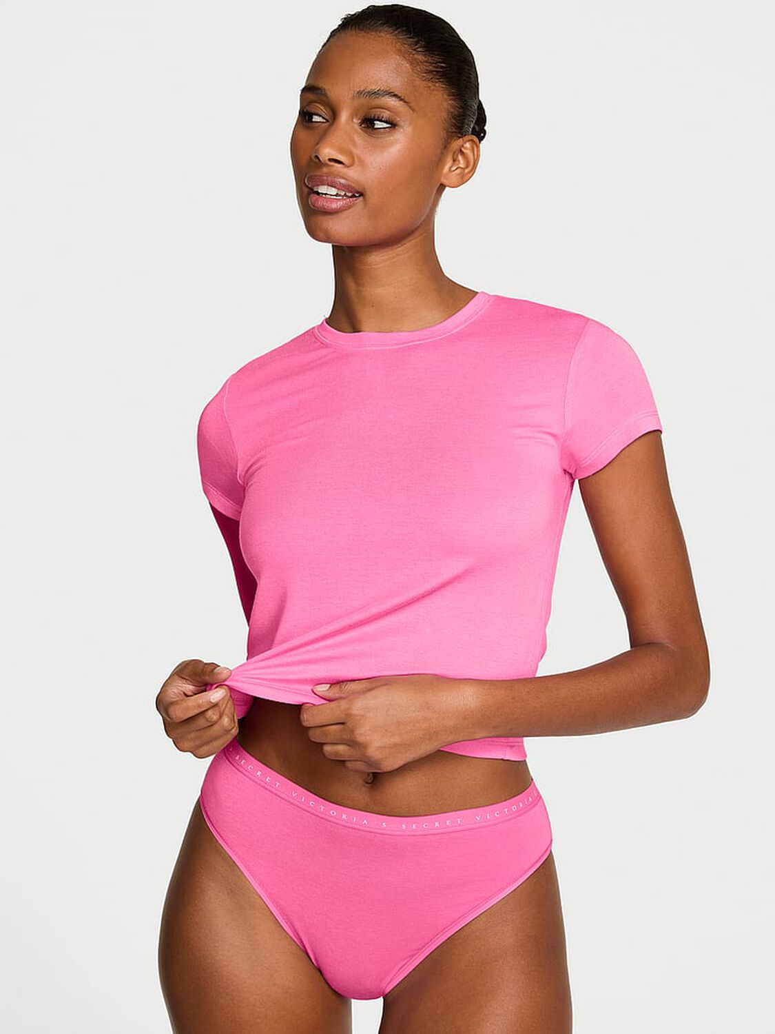 vs Victoria's Secret Ribbed Modal Fitted Tee Hollywood Pink 1 of 2 