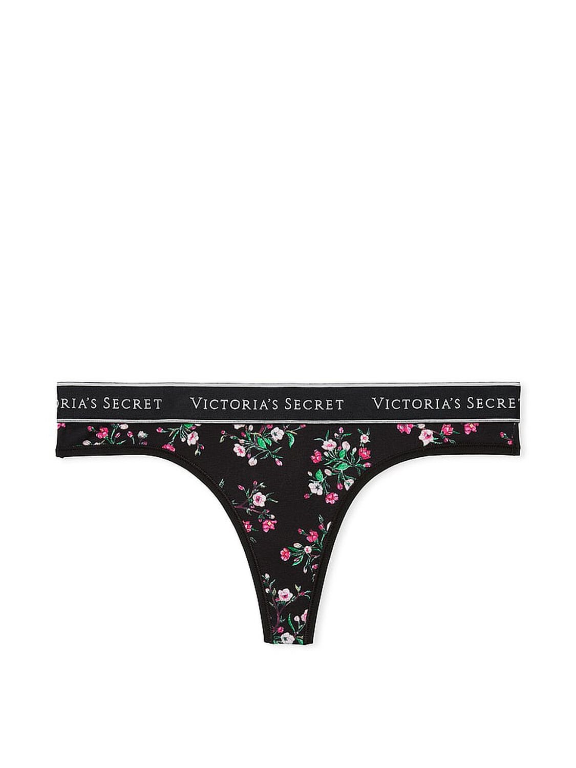 vs Cotton Logo Cotton Thong Panty Black Cherry Blossoms 3 of 3 