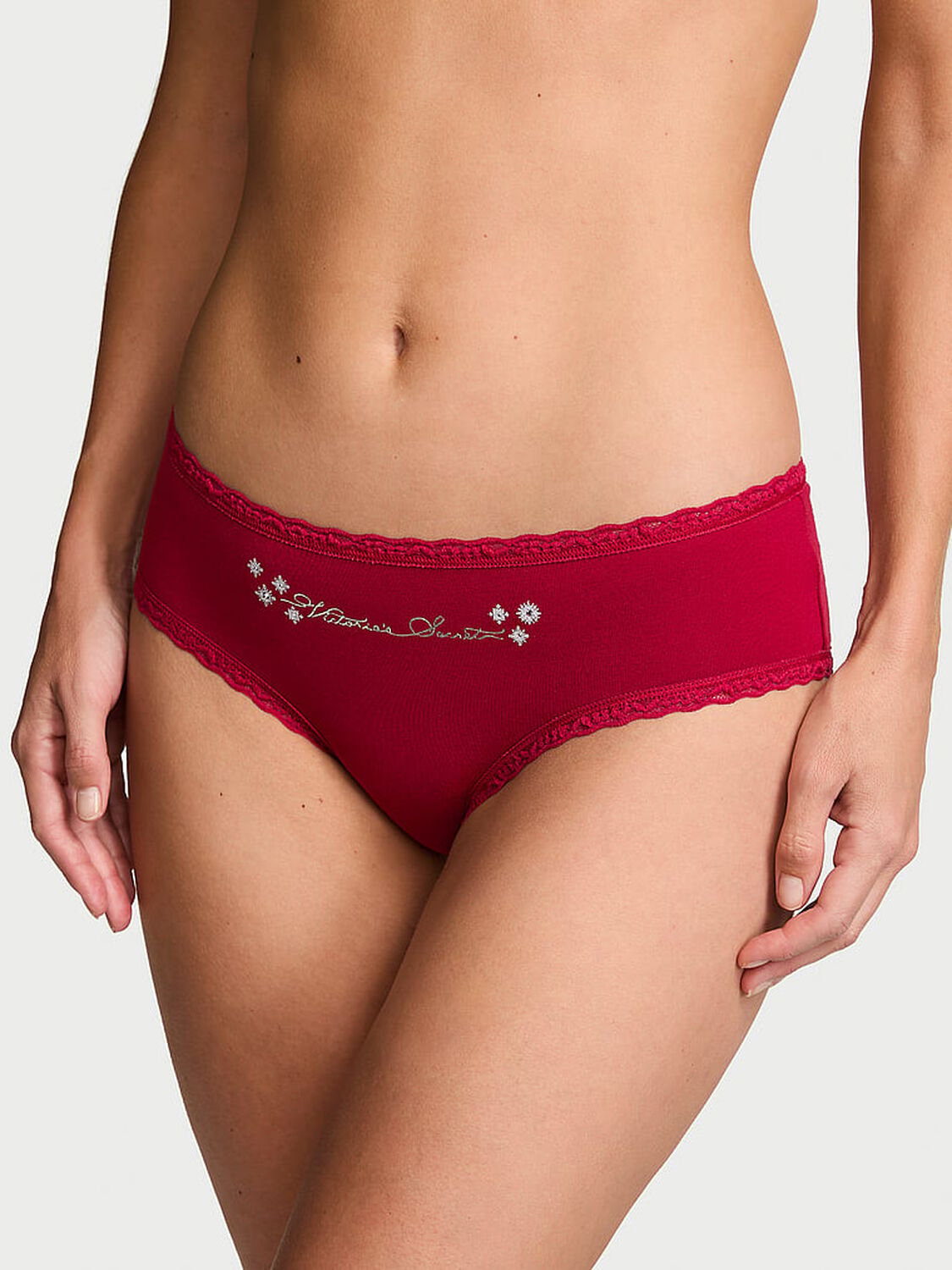 vs Lace Trim Cotton Lace-Waist Cheeky Panty Red Lacquer 1 of 2 