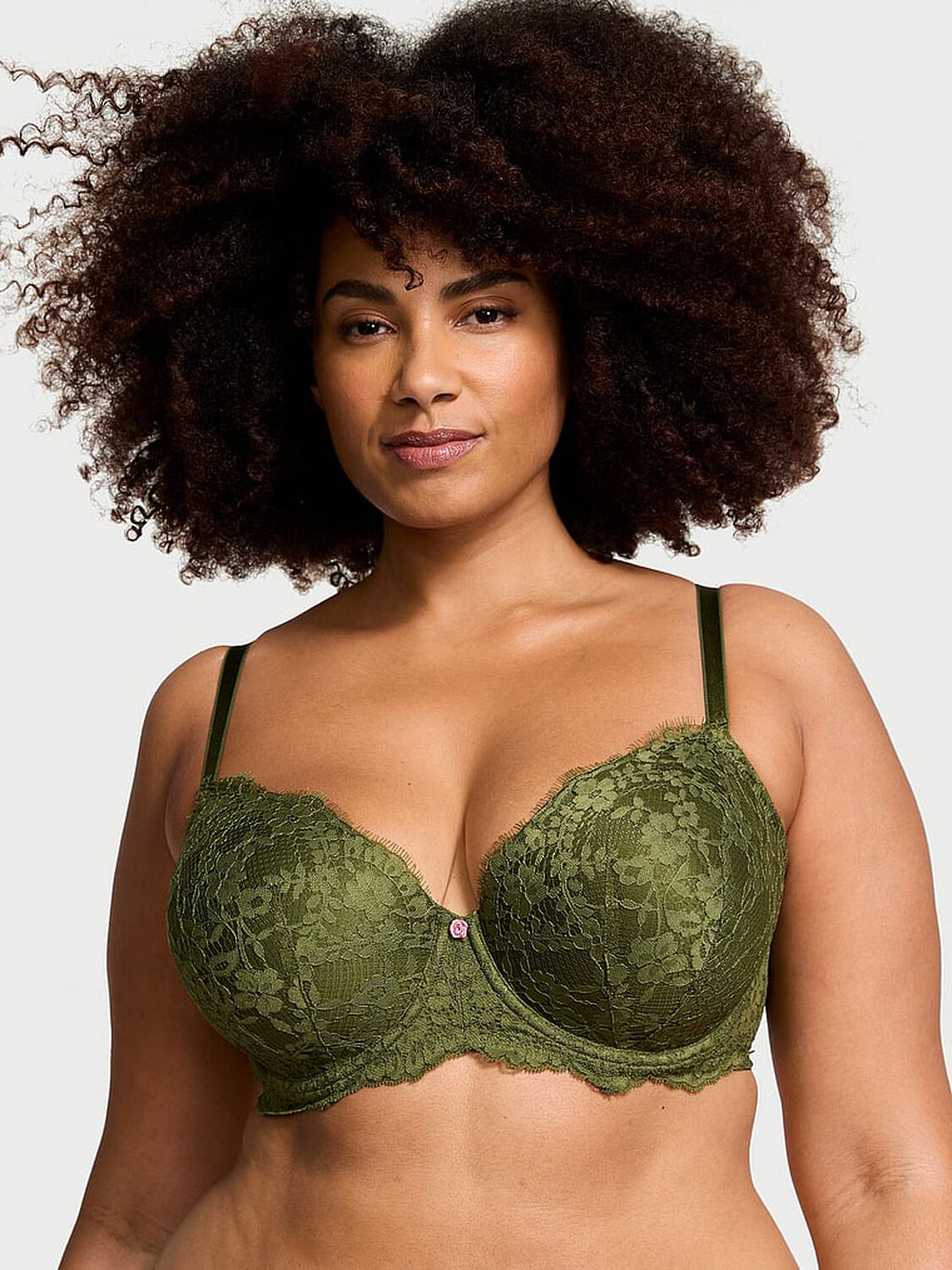vs Dream Angels Lace Lightly Lined Classic Coverage Demi Bra Woodland Green 1 of 4 