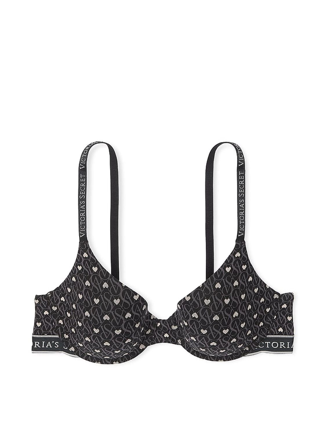 vs The T-Shirt Lightly Lined Cotton Demi Bra Black Logo Hearts 1 of 1 