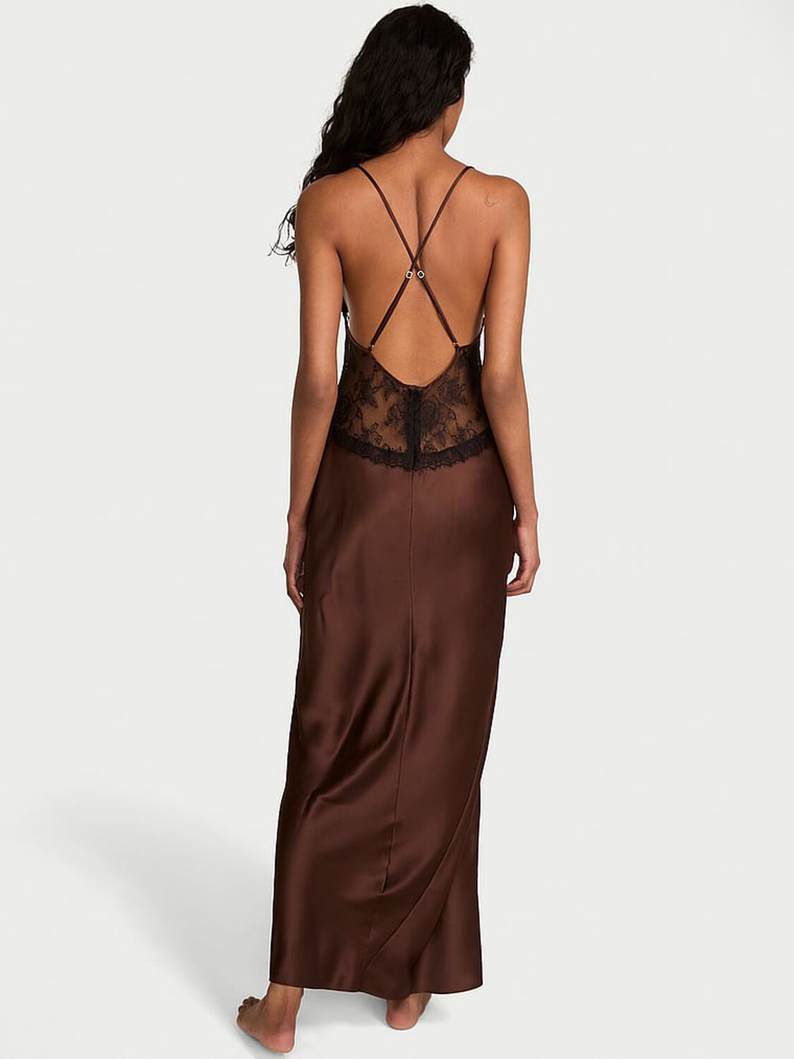 vs Very Sexy Satin Rose Lace Long Slip Dress Ganache 2 of 2 