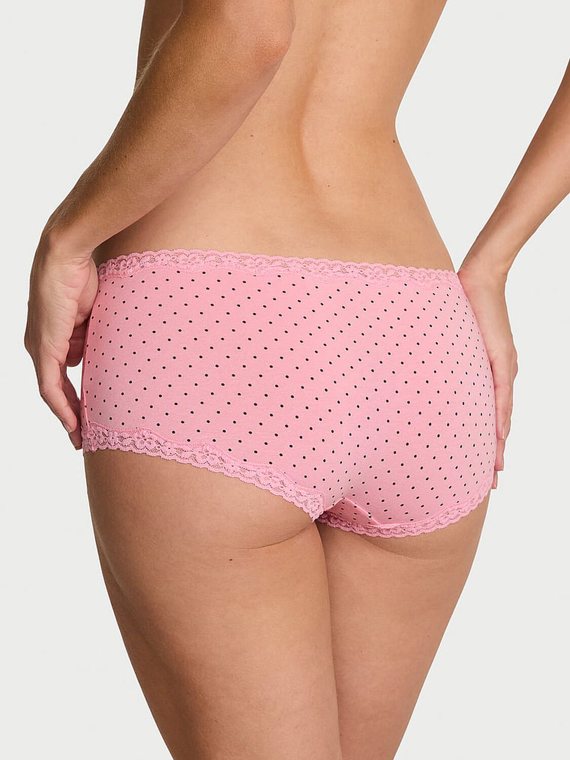 vs Lace Trim Cotton Lace-Trim Boyshort Panty Victoria Pink Pin Dots 2 of 2 