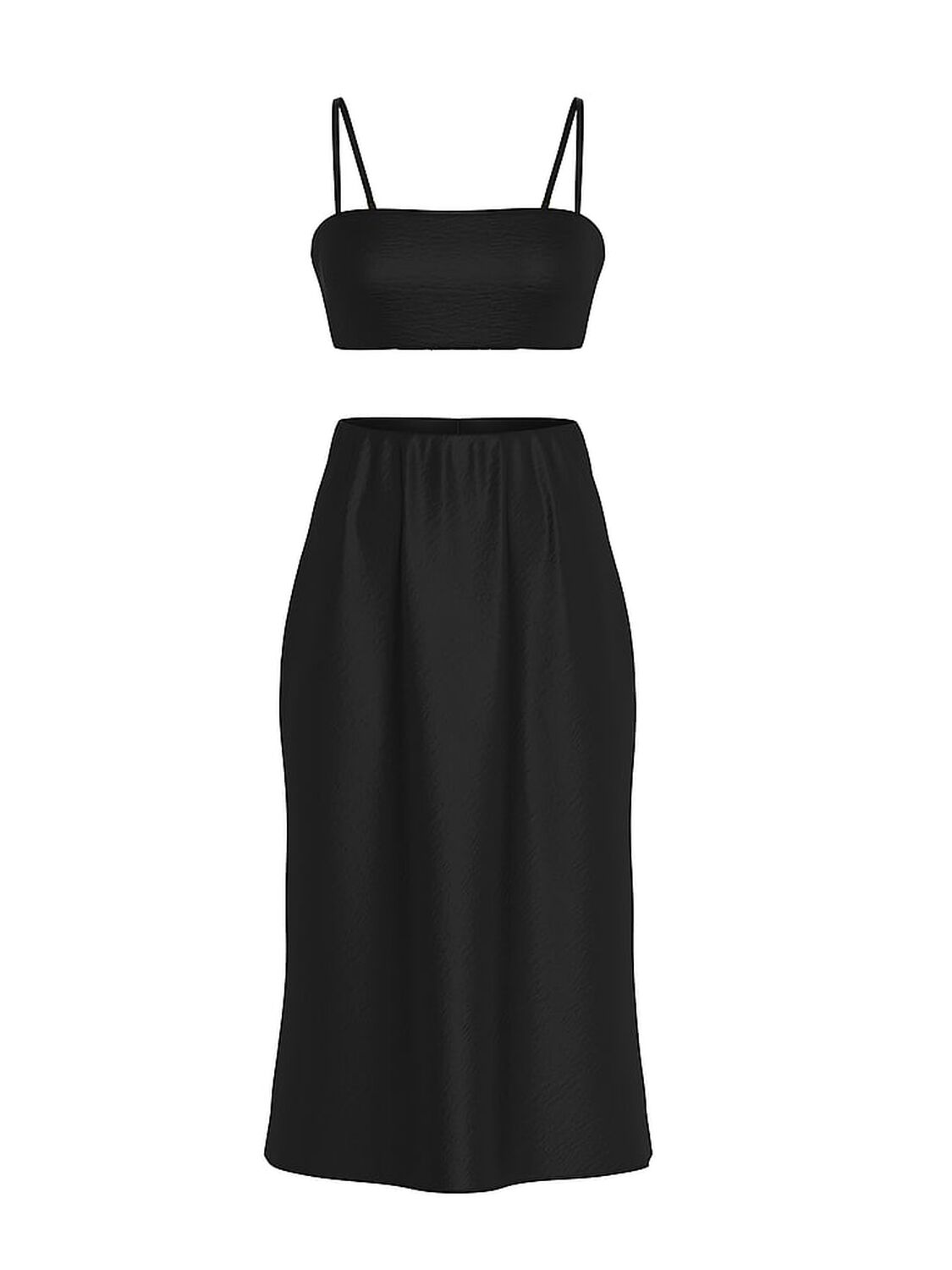 vs Victoria's Secret Luxe Satin Crop Bandeau Top & Slip Skirt Set Black 1 of 3 