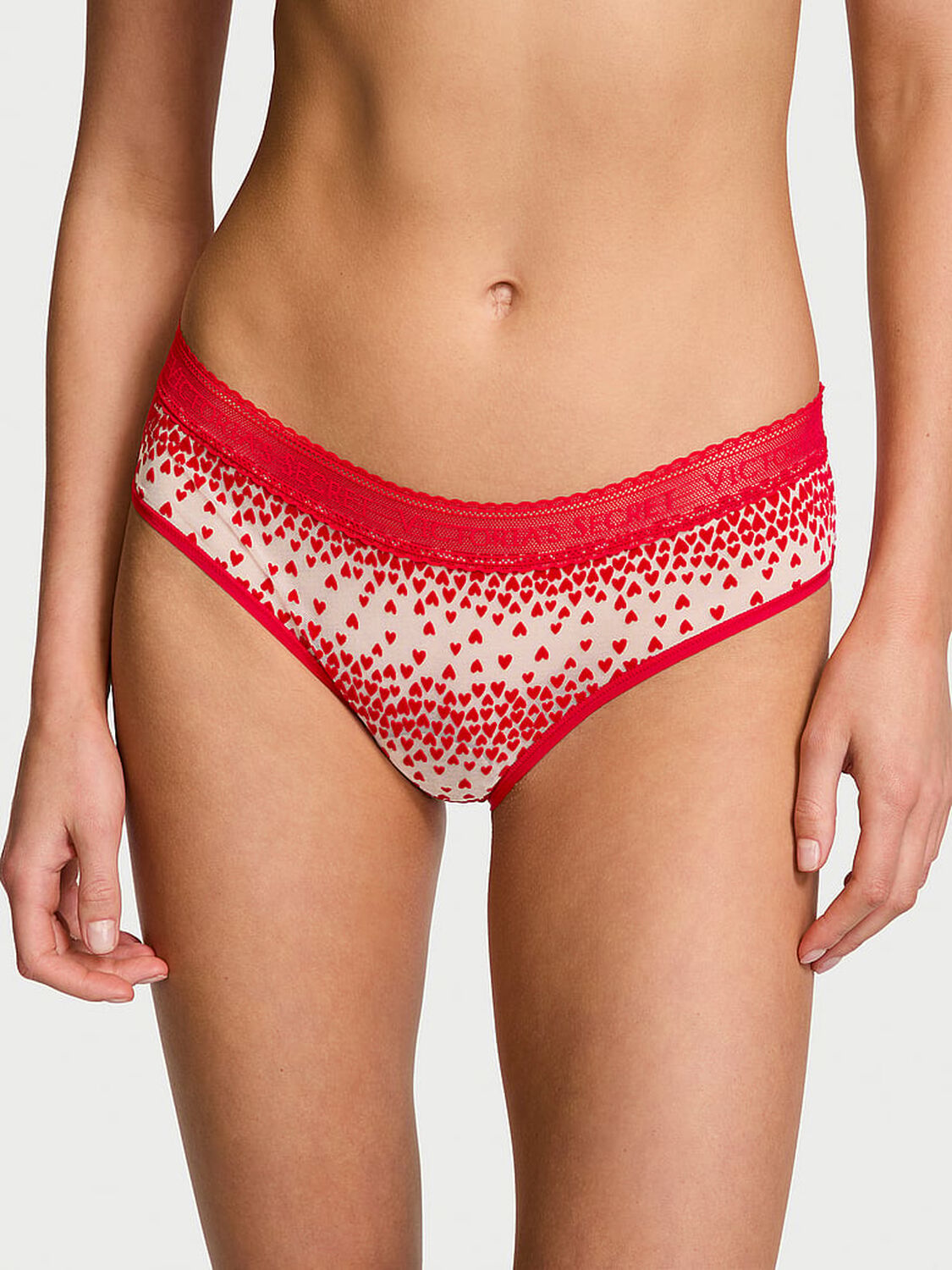 vs Cotton Logo Flocked Hearts Hiphugger Panty 1 of 3 