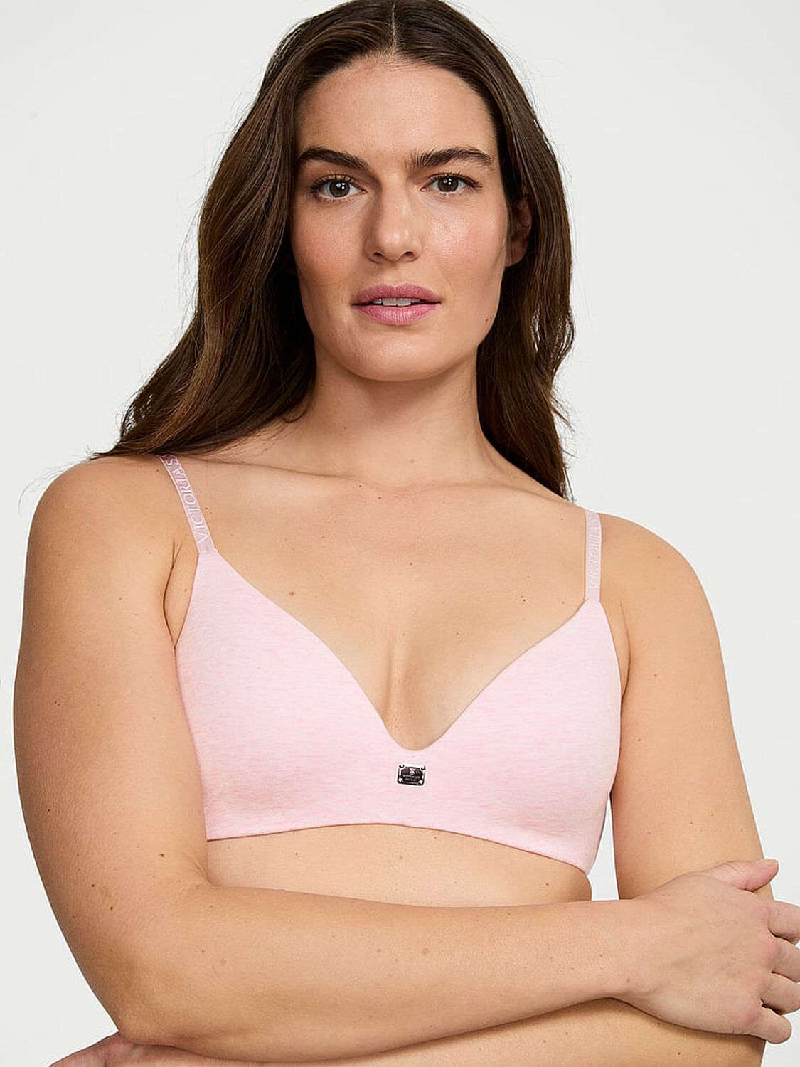 vs The T-Shirt Cotton Logo Hardware Lightly Lined Wireless Bra Heather Pink Petal 1 of 3 