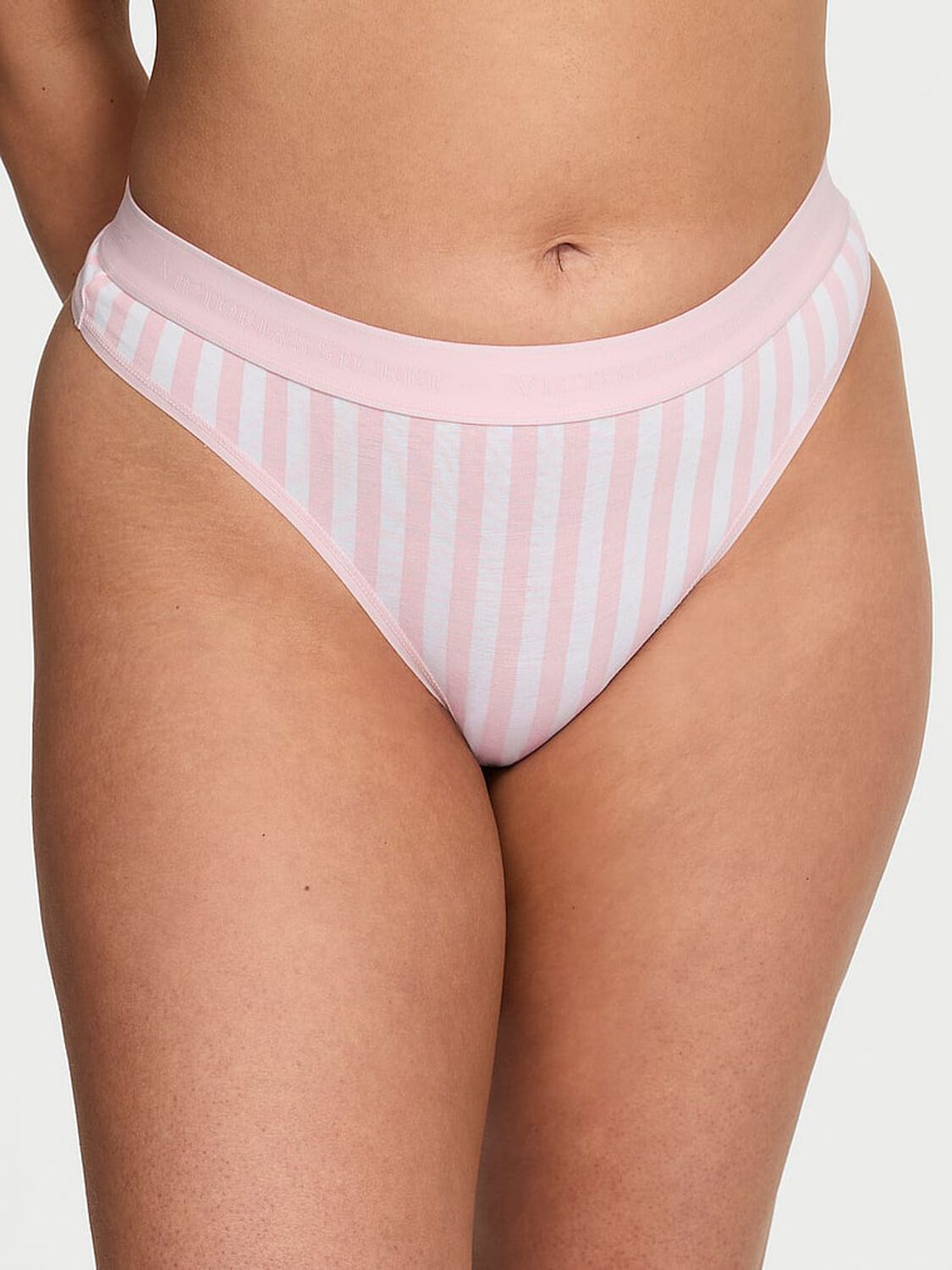 vs Cotton Logo Cotton Thong Panty Pretty Blossom Stripes 1 of 3 