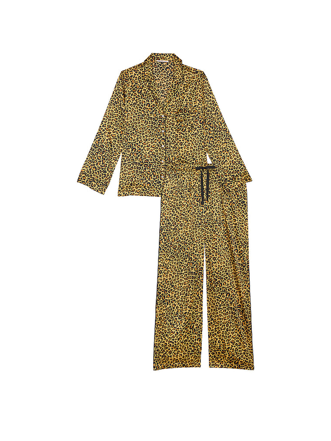 vs Victoria's Secret Glazed Satin Long Pajama Set Safari Gold Leopard 3 of 4 