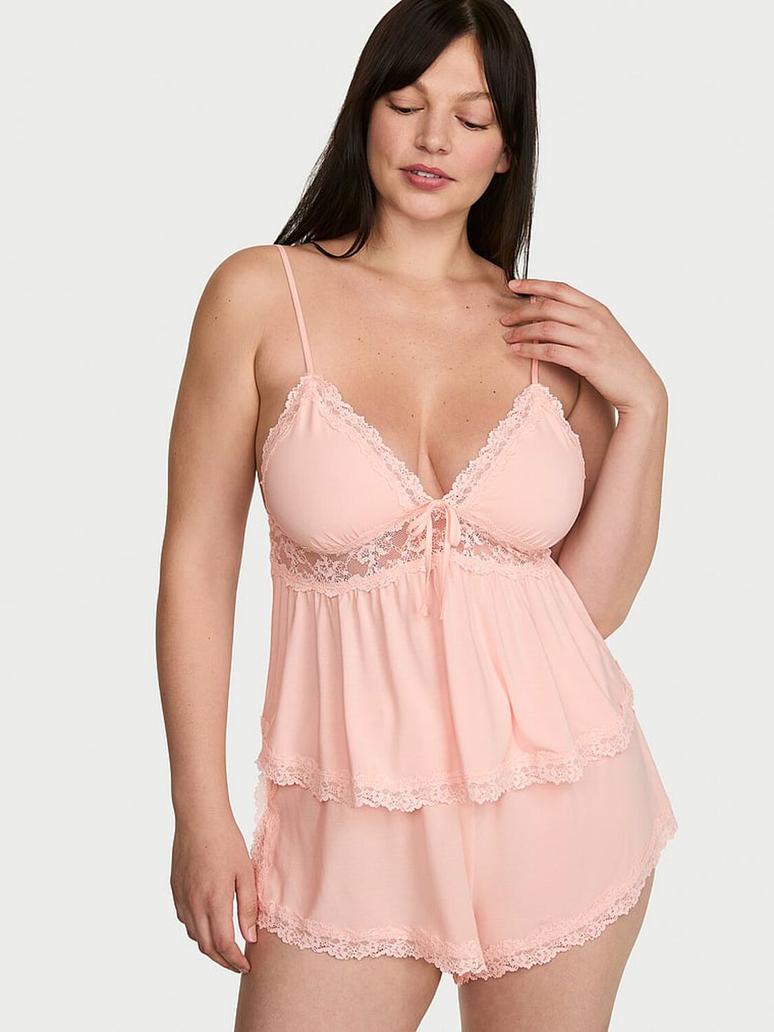 vs Victoria's Secret SoSoft&trade; Modal Lace-Trim Cami & Shorts Set Purest Pink 1 of 3 