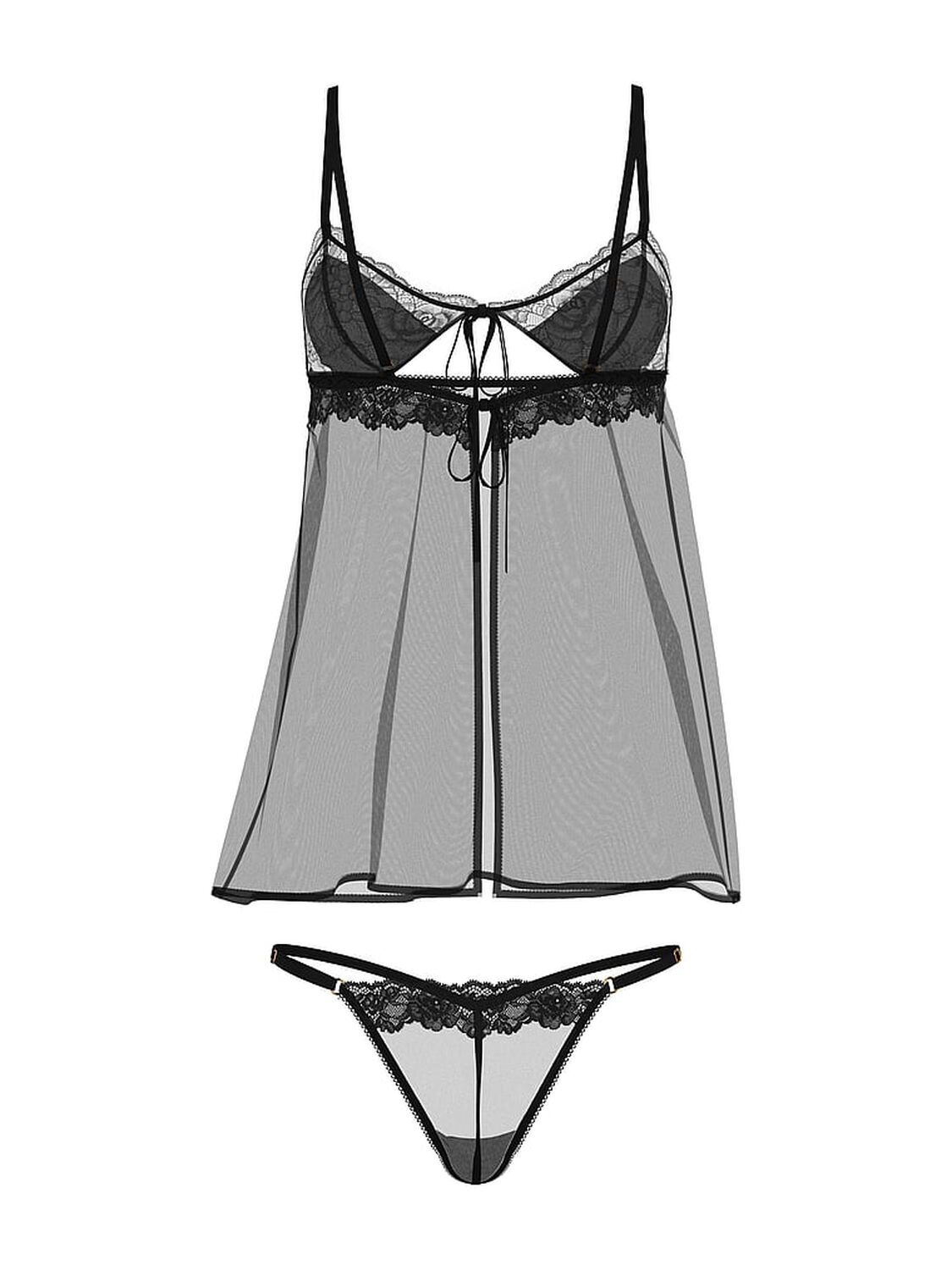 vs Very Sexy Sheer Rose Lace Triangle Babydoll Set Black 3 of 3 
