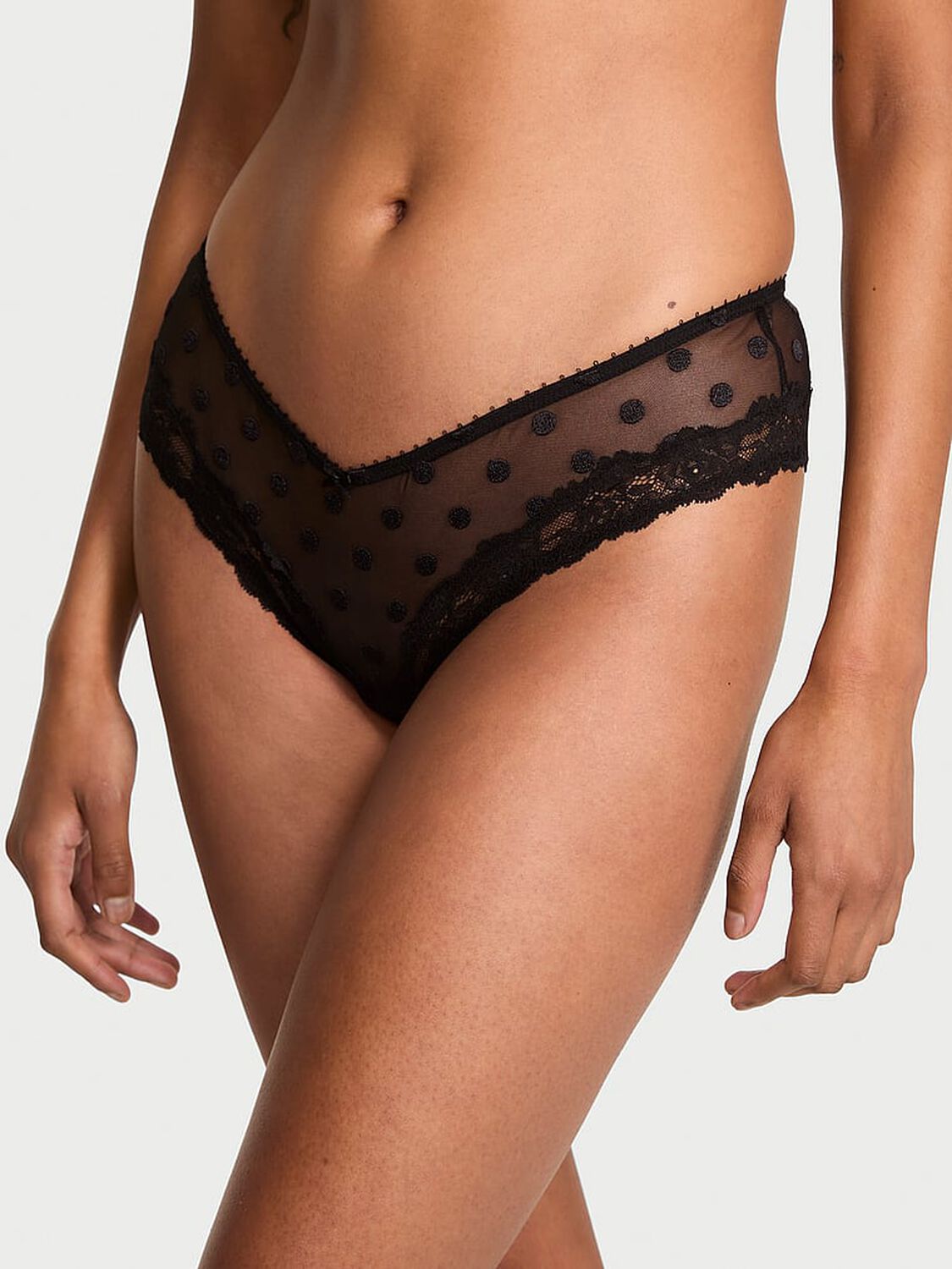 vs Very Sexy Sheer Heritage Dot Lace-Trim Cheeky Panty Black 1 of 4 