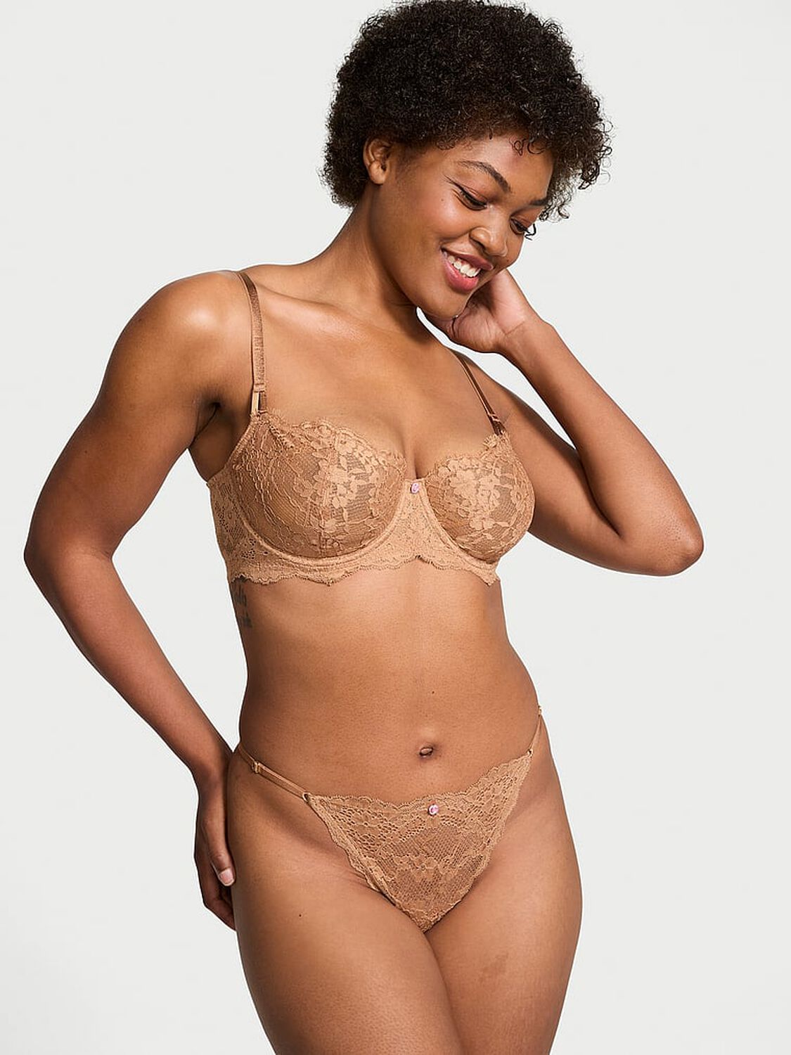 vs Dream Angels Lace Adjustable String Bikini Panty Toffee 4 of 4 