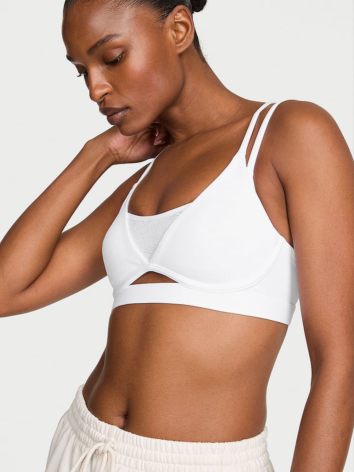 vs Vsx VSX Elevate&trade; Hot Zones Strappy Plunge Sports Bra Vs White 1 of 3 