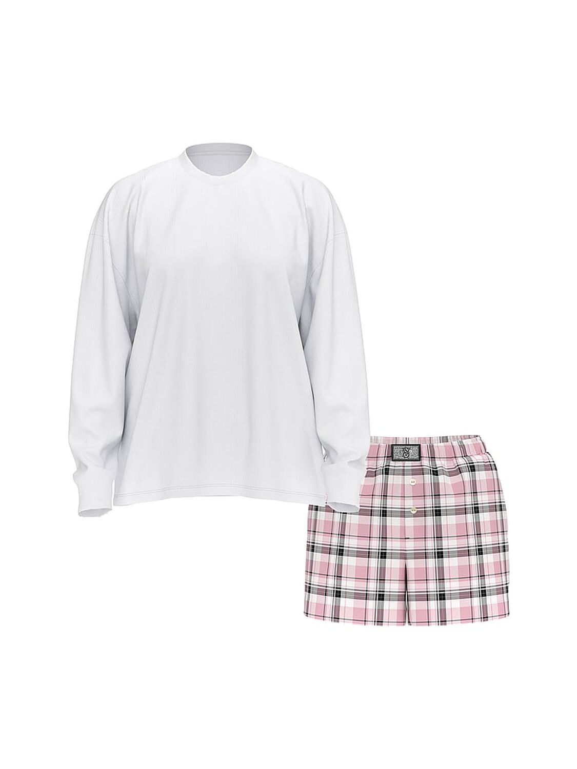 vs Victoria's Secret Flannel Long-Sleeve Short Tee-Jama Set Coconut White/Black Gold Lurex Stripe Yd 3 of 3 