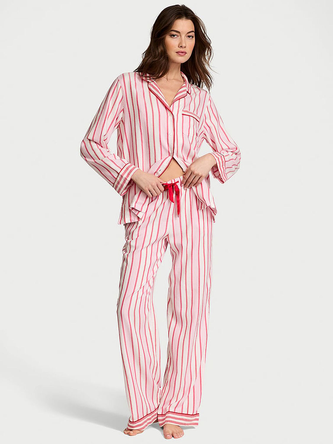 vs Victoria's Secret Flannel Long Pajama Set Candy Cane Stripes 1 of 4 