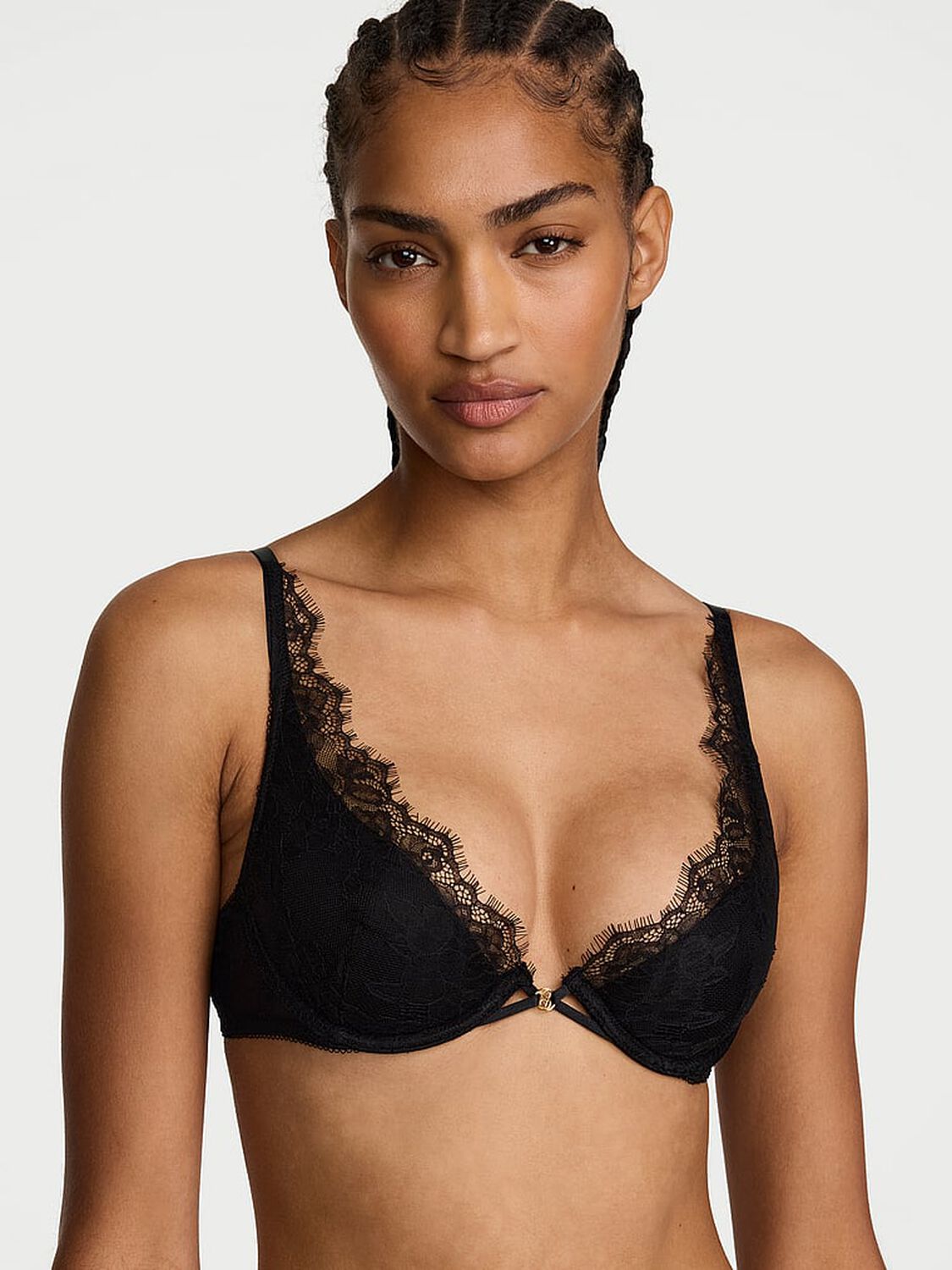 vs Very Sexy Rose Lace Lightly Lined Plunge Bra Black 1 of 3 