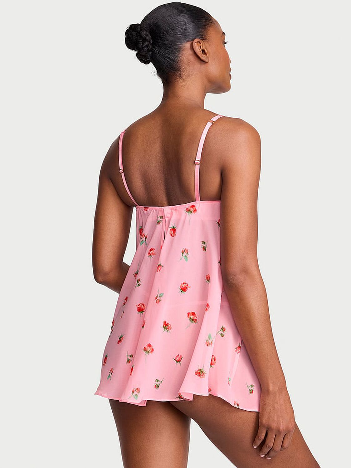 vs Dream Angels Chiffon Unlined Balconette Babydoll Set Petal Pink Floral 2 of 3 