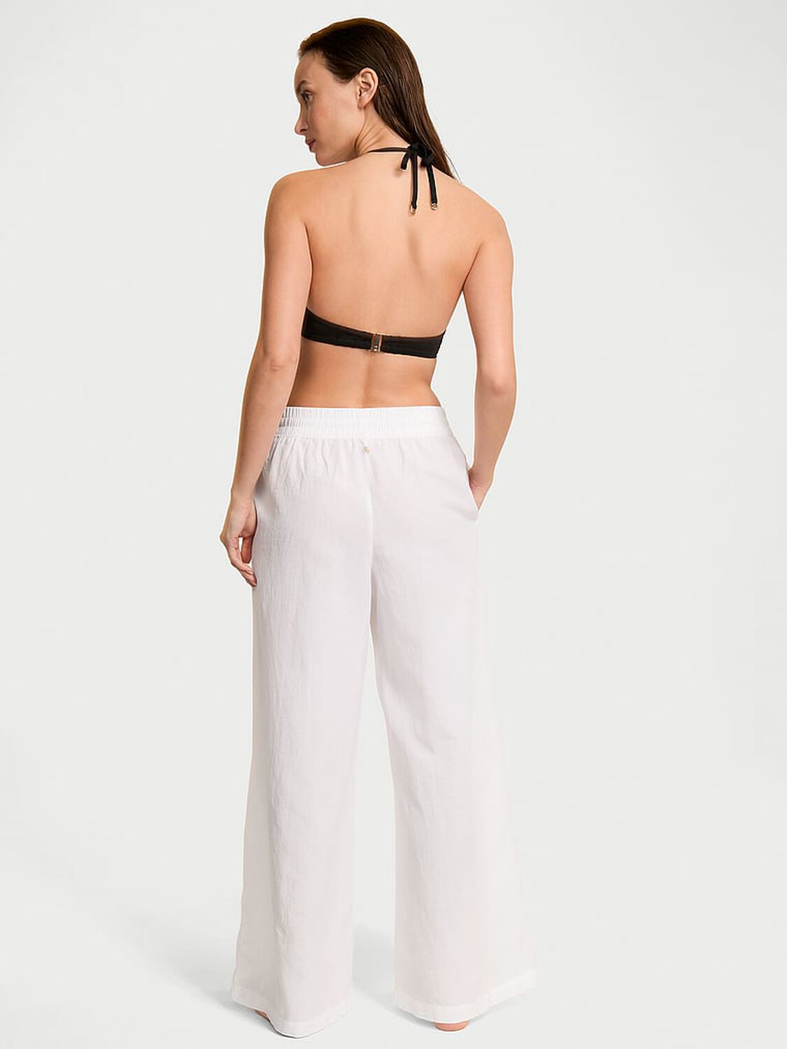 vs Victoria's Secret Swim Beachwear Linen Wide-Leg Pants White 2 of 3 