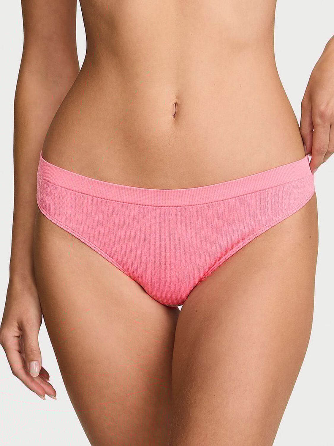 vs Seamless Seamless Sheer Rib Thong Panty Rose Light 1 of 3 