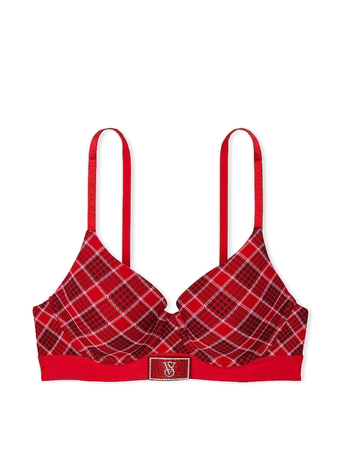 vs The T-Shirt Shine Patch Lightly Lined Demi Bra Lipstick Plaid 3 of 3 