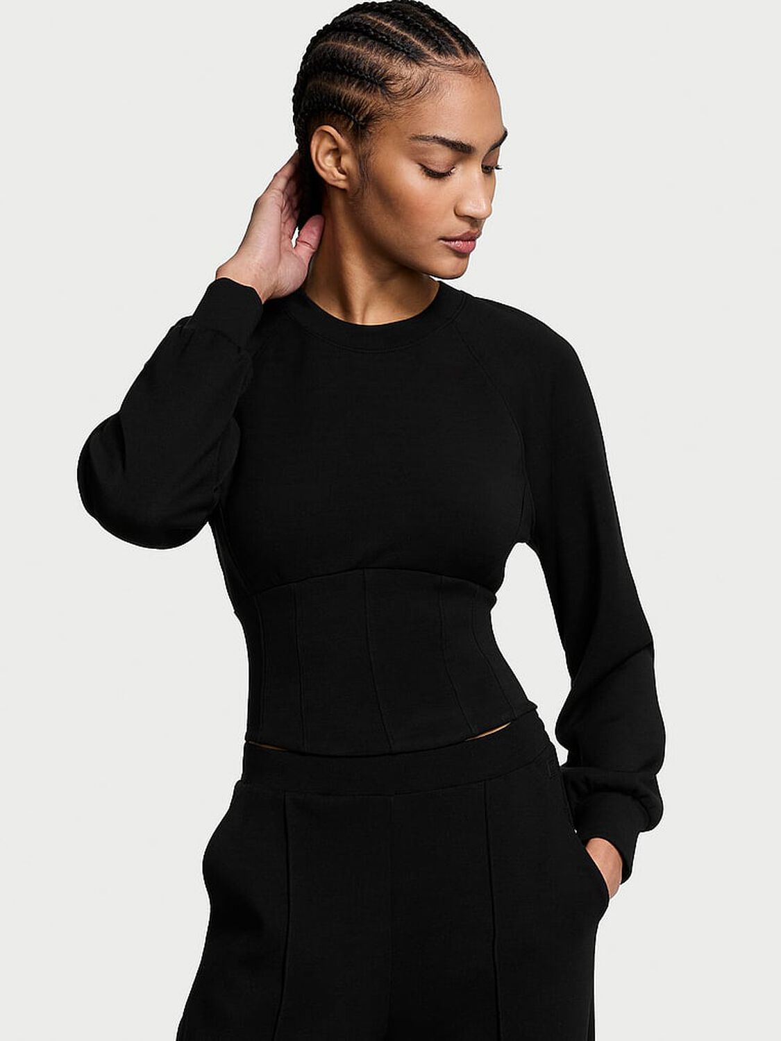 vs Vsx VSX Featherweight Knit Corset Crewneck Pure Black 1 of 3 