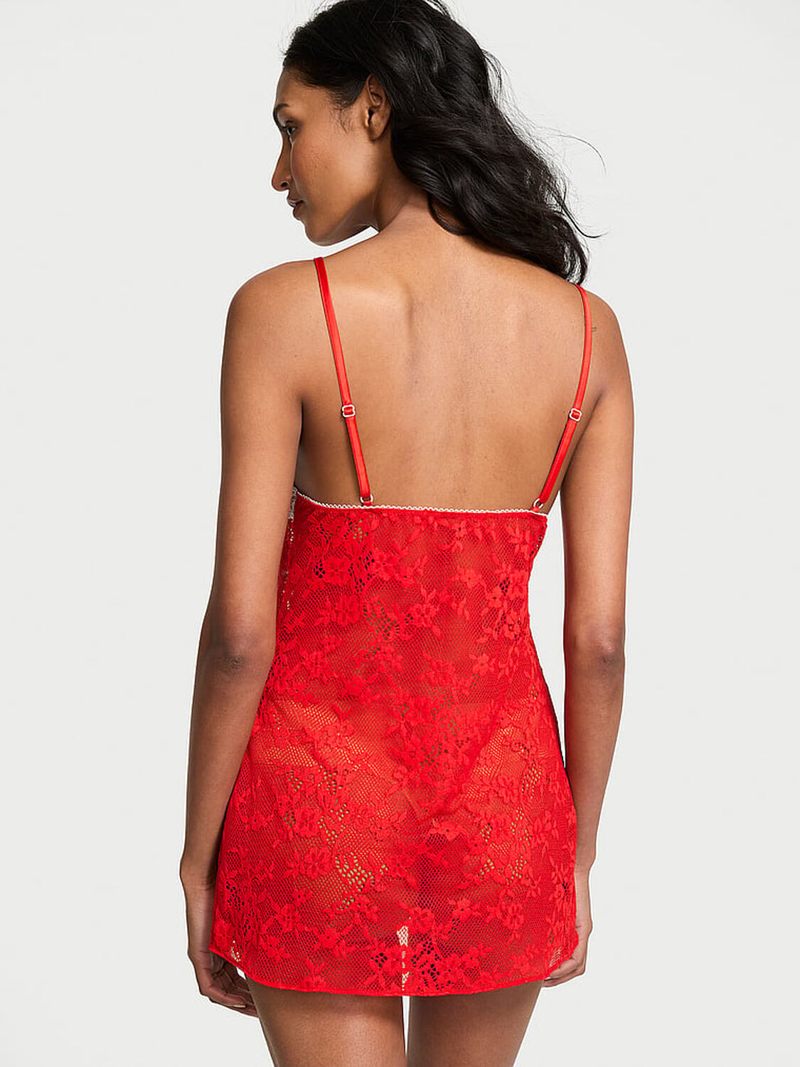 vs Victoria's Secret Tease Lace Mini Slip Dress Bright Vermillion 2 of 4 