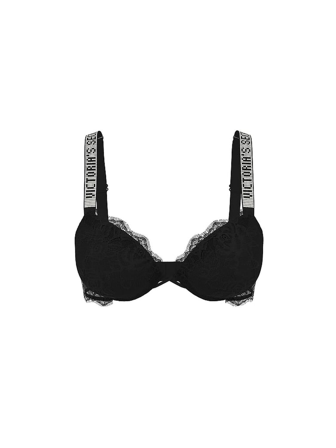 vs Very Sexy Bombshell Add-2-Cups Shine Strap Rose Lace Push-Up Bra Black 1 of 1 