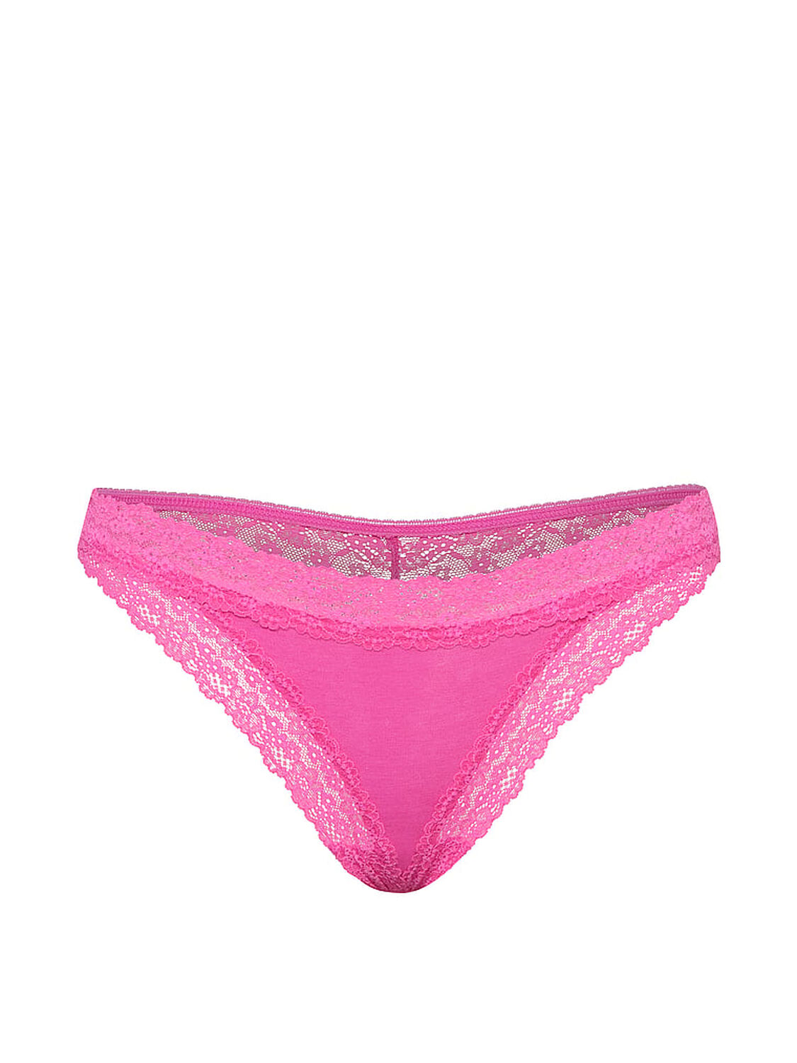 vs Lace Trim Cotton Lace-Trim Thong Panty Flower Pink 3 of 4 