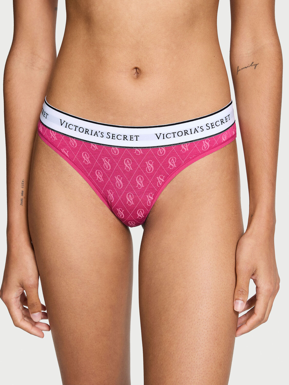 vs Cotton Logo Cotton Thong Panty Pink 1 of 3 