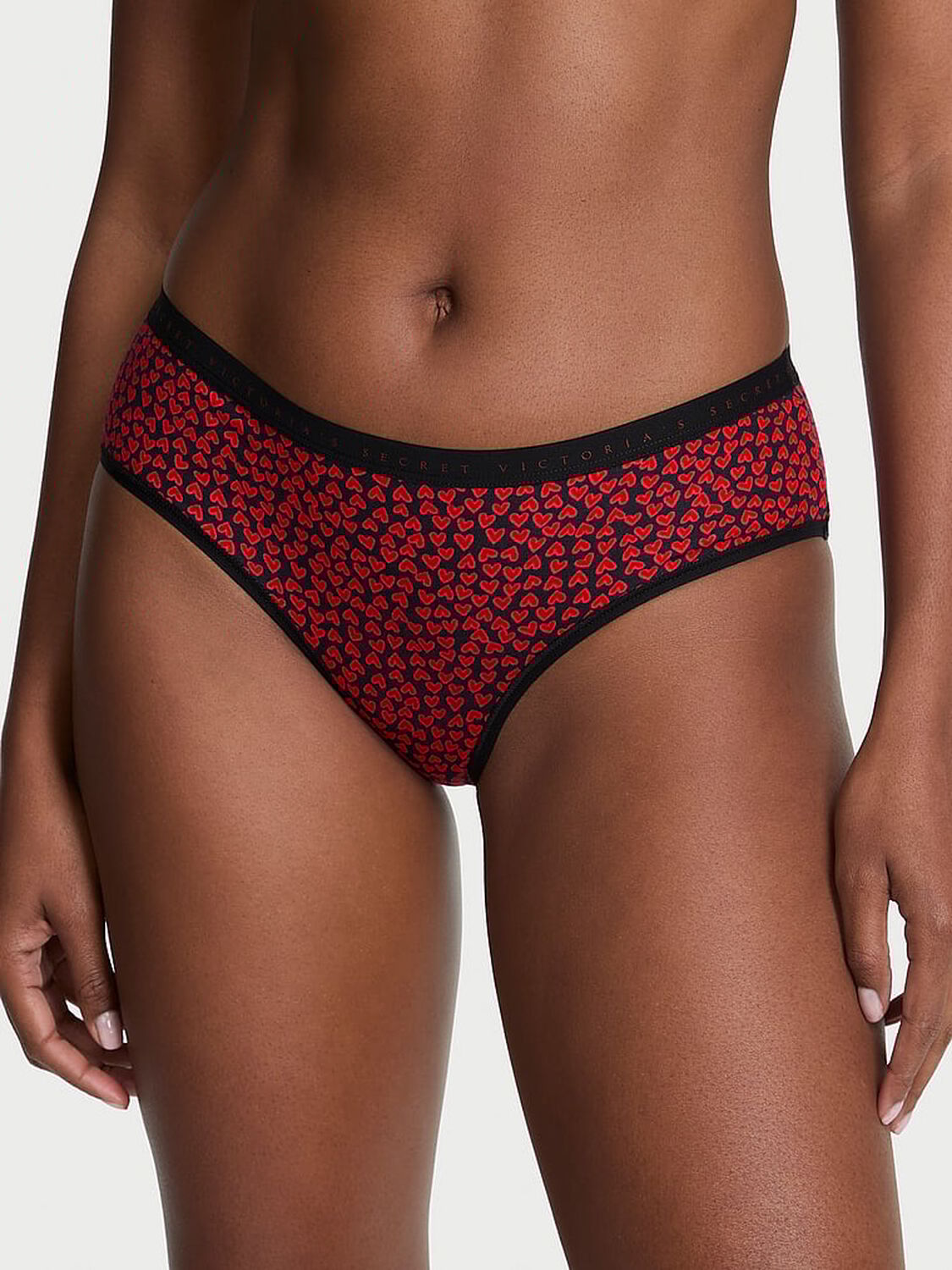 vs Victoria's Secret Stretch Cotton Hiphugger Panty Black Ditsy Hearts 1 of 3 