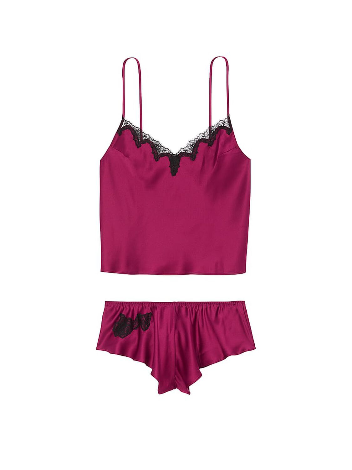 vs Victoria's Secret Satin Rose Lace-Trim Cami & Flutter Short Set Campari Red 3 of 5 