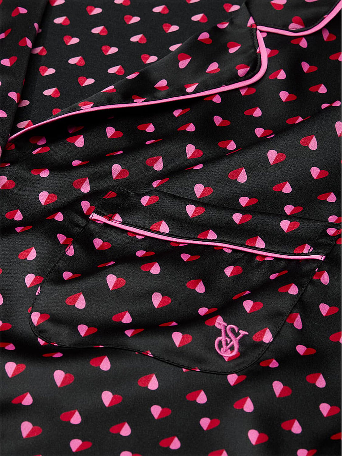 vs Victoria's Secret Glazed Satin Long Pajama Set Black Hearts 4 of 4 