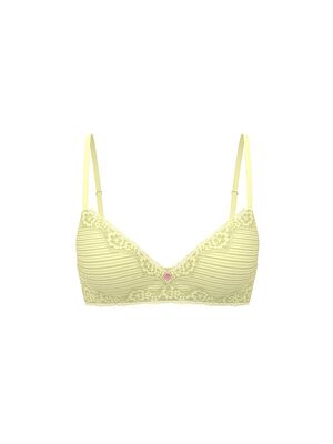Cotton Shadow Stripe Lace-Trim Lightly Lined Wireless Bra