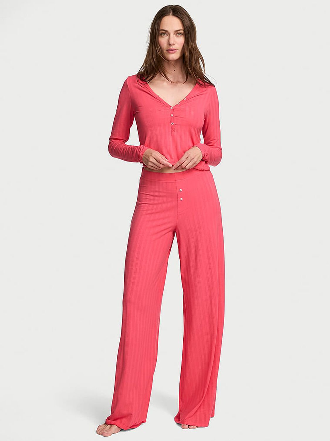 vs Victoria's Secret SoSoft&trade; Modal Ultra-Fine Henley Top & Pant Set Wild Watermelon 1 of 3 
